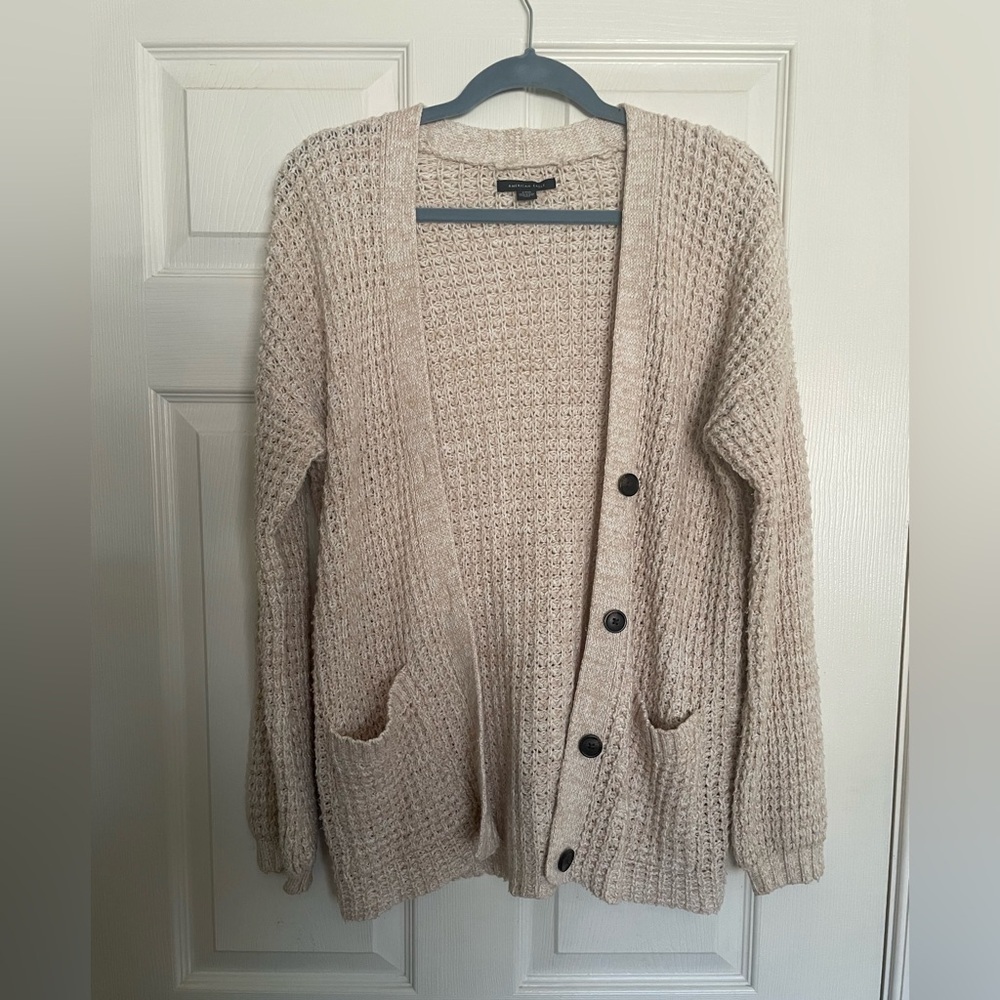 American Eagle Outfitters Cream Size Small Button-Up Knit Cardigan